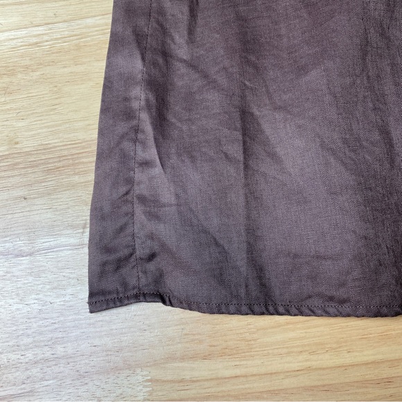 DISSH 'Thea' Chocolate Strapless 100% Linen Shirred Pleated Midi Dress Size 10 - Picture 11 of 13